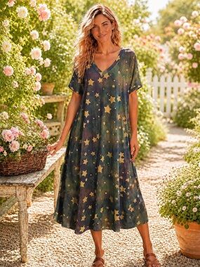 A Rare Bird Handmade Takeover Celestial Star Midi Dress – One Size NWT